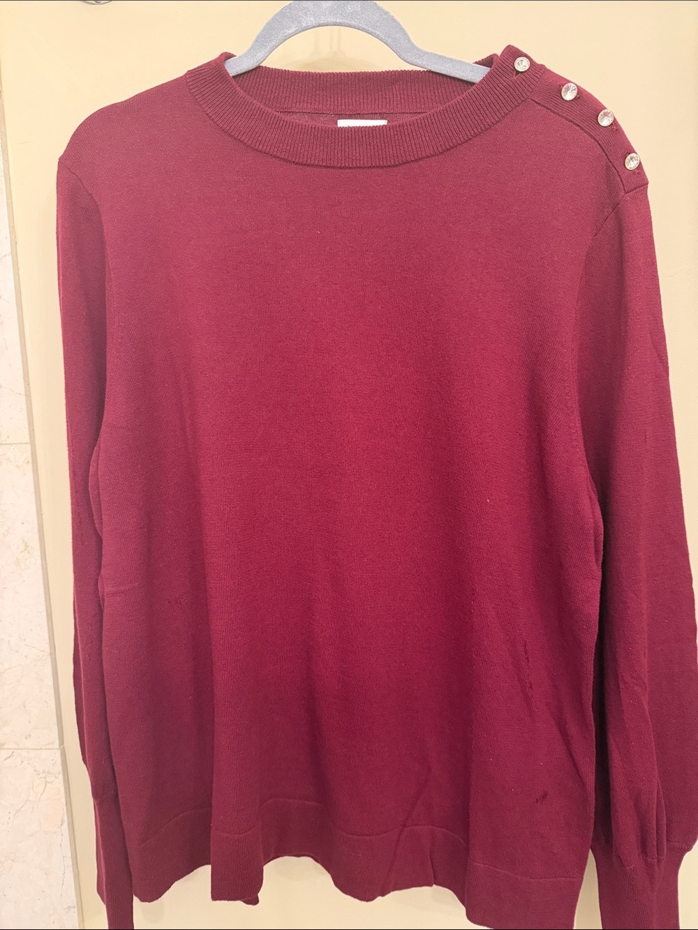J. Crew Factory Wine Red Crewneck Sweater with Shoulder Buttons